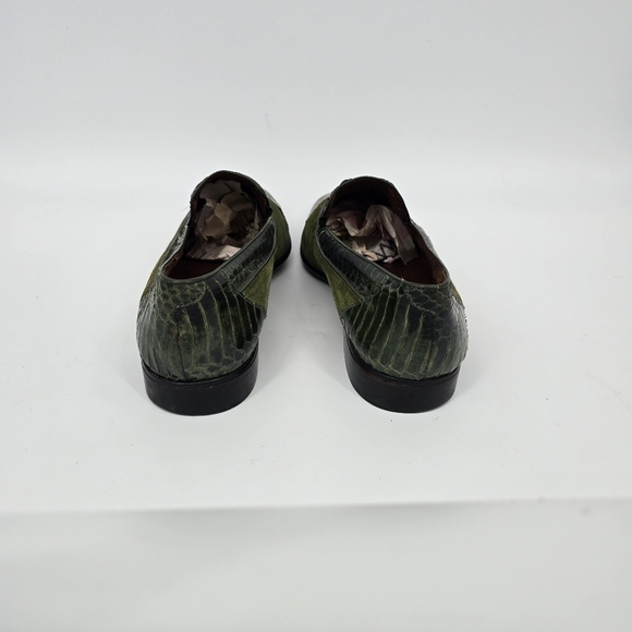 Wens Shoes Men\'s 10 Olive Green Suede & Genuine Snake Loafers Slip-On Exotic main image 5